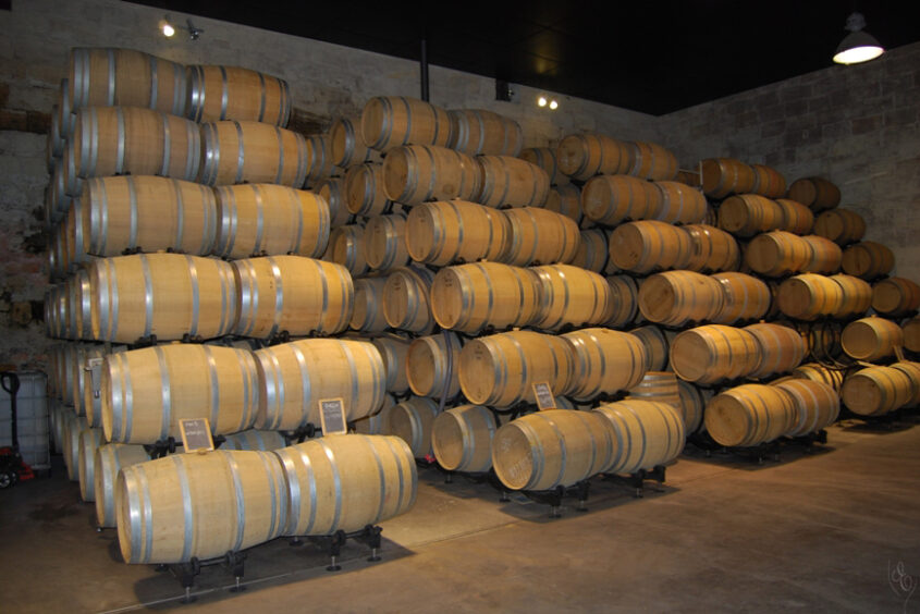 Grand Cru Experience barrels in the winery in Bordeaux